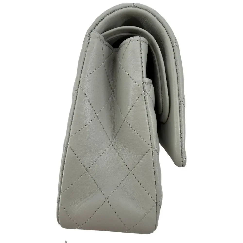 Chanel Lambskin Quilted Classic Double Flap Shoulder Bag Gray Gold Women's